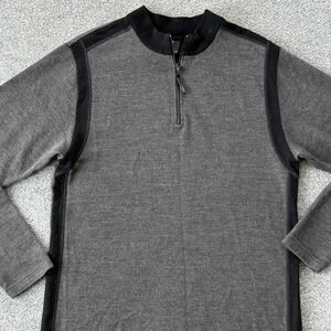 Norsewear Norsetech Pullover Mens XL Gray Black Merino Wool 1/4 Zip Long Sleeve